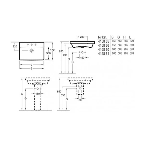 Lavoar suspendat Villeroy&amp;Boch Avento 65 cm alb - Img 3