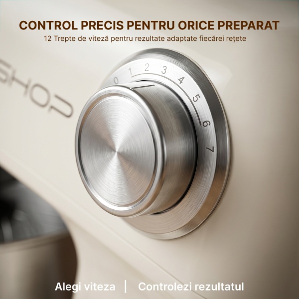 Mixer Cu Bol 4.7L SeveShop® Teendow, Din Inox, Mixer Profesional 1500W, 12 Trepte De Viteza, Mod Pulse, Cap Rabatabil, Accesorii Incluse Pentru Framantare, Mixare Si Batere, Mixer Bucatarie Pentru Aluat, Creme Si Deserturi, Culoare Alba - Img 7