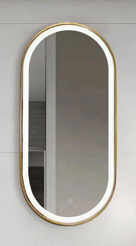 Oglinda LED cu Dezaburire, Dimensiune 40x90cm, Rama din Aluminiu, Culoare Auriu periat - Img 4