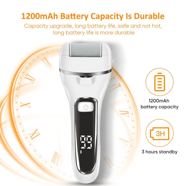 Pila Electrica pentru Talpi si Calcaie SeveShop, Display Digital LED, Acumulator 1200 mAh, Incarcare USB, Impermeabil IPX7, 3 Role, 2000 rpm, Accesorii Incluse, Indepartare Piele Moarta si Calus, Culoare Alb - Img 6