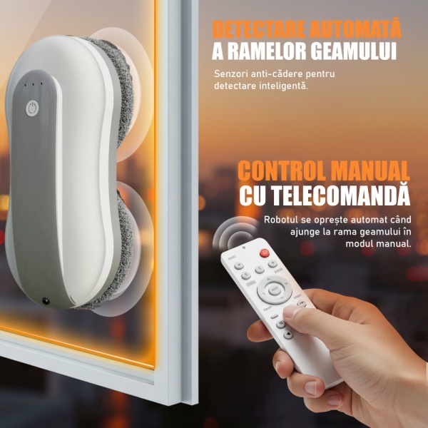 Robot Curatare Geamuri, SeveShop®, Robot Spalat Geamuri Cu Pulverizare Apa Bidirectionala, Stergator Electric Ultra-Subtire Pentru Sticla, Aspirator Geamuri Cu Control APP Si Telecomanda, Tehnologie iAdapt, Protectie Cvadrupla, Alb - Img 3