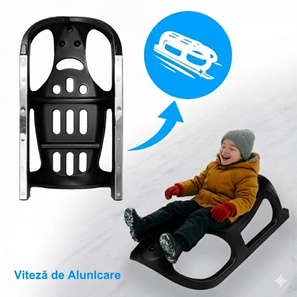 Sanie copii PRO ERA®, Made in EU, design ergonomoc, sina alunecare din otel, 86x47x26 cm Black - Img 3