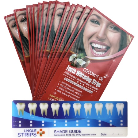 Set Benzi pentru albirea dintilor, fara peroxid cu ulei de cocos, NeoSimply, 14 plicuri, 65 g - Img 3