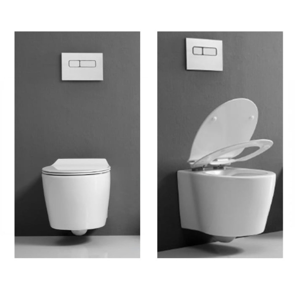 Set Bideu si Vas WC PRO ALBA, montaj suspendat, ceramica sanitara, Capac Soft-Close SLIM inclus - Img 5