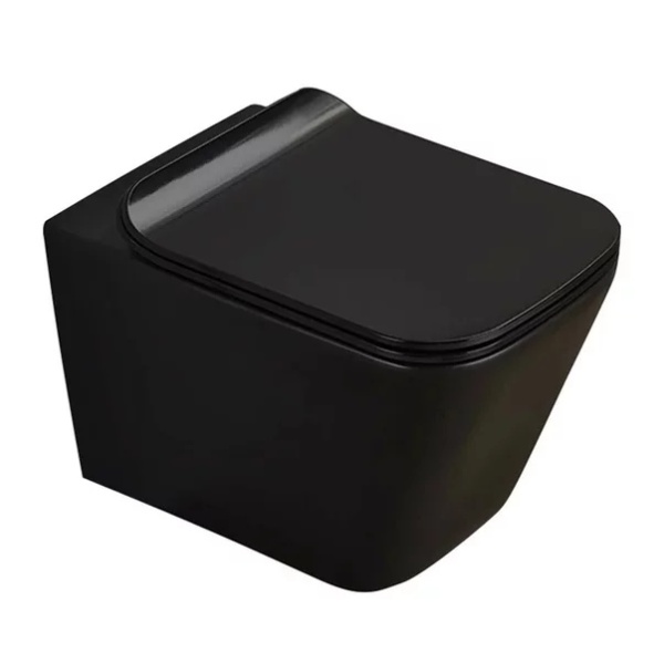Set vas wc rimless suspendat Fluminia Paris cu capac softclose negru mat + bideu suspendat Fluminia Paris negru mat - Img 5