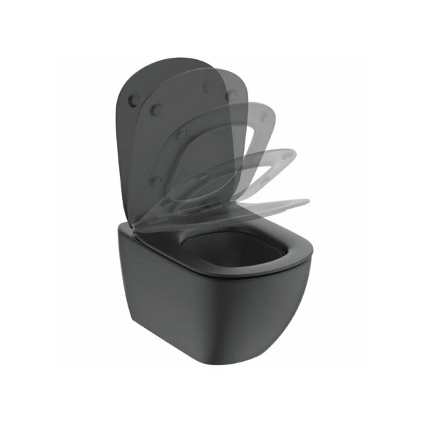 Set vas wc suspendat Ideal Standard Tesi Aquablade cu capac slim softclose negru mat Silk Black - Img 3