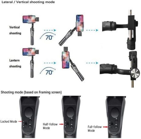 Sistem de stabilizare gimbal cu 3 axe pentru telefoane mobile, Foto, Video, Negru - Img 4