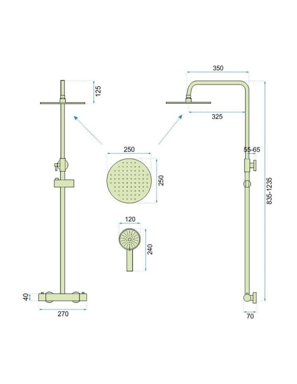 Sistem dus cu termostat REA ERA Vincent, dus tip ploaie 25x25, dus de mana, design modern, finisaj L.Gold - Img 5