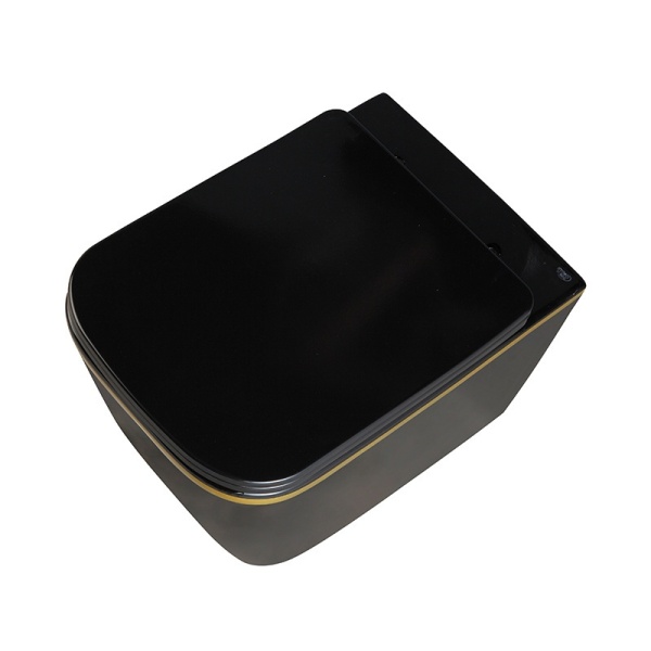 Vas Wc suspendat Rain Rimless Black Gold Edge , capac soft-close inclus - Img 5