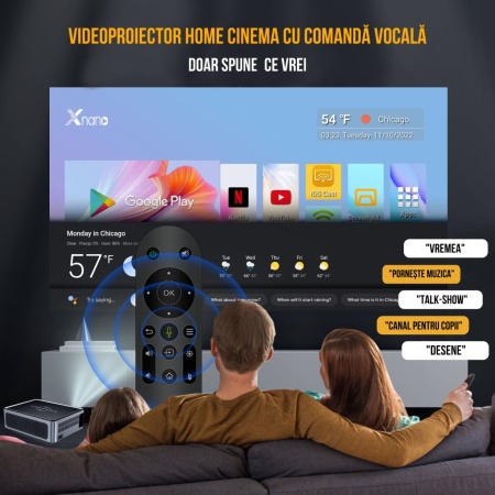 Videoproiector SeveShop, Android si Wi-Fi, Bluetooth, portabil, 12 000 Lumeni, Rezolutie 1920 x 1080 HD, Support 8K, Dolby Digital Audio, Mirroring pentru Android/IOS, difuzor integrat, Grey - Img 7
