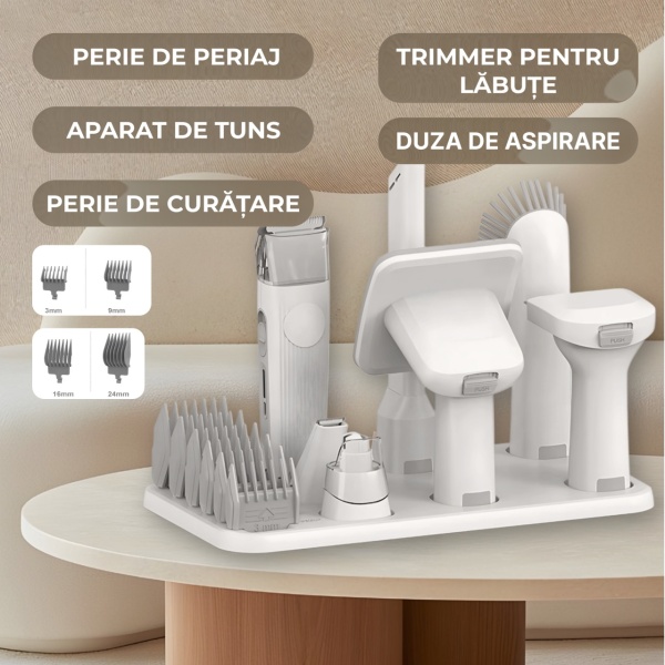 Aspirator Animale 13 in 1 SeveShop®, Grooming, Toaletarea Animalelor De Companie, Aparat De Tuns Cu 6 Accesorii Interschimbabile, Aspirator Animale, Perie Pentru Descurcare Si Textile, Aspirare Par, 4 Trepte De Taiere, Silentios, Alb - Img 3