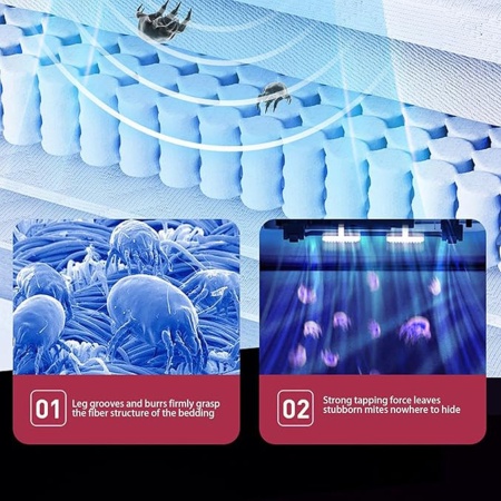 Aspirator Antiacarieni SeveShop® cu raze UV, Filtru HEPA, reincarcabil la USB, ergonomic, pentru /Dormitor/ Lenjeria De Pat/ Perne/ Canapea/ saltea/ par animale si praf, Gold - Img 2