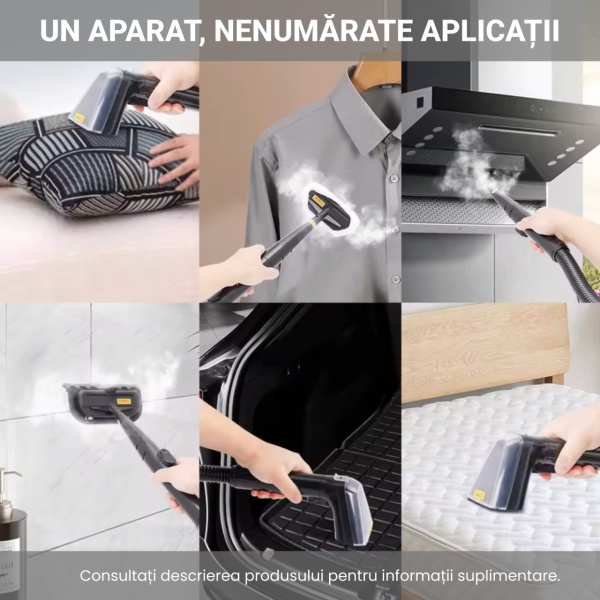 Aspirator Cu Spalare 4 In 1 SeveShop® C6 Max, Aspirator cu Aburi, Aspirator Cu Spalare Multifunctional Pentru Covor Si Tapiterie, Rezervor Dublu 1.2L, Putere 1650W, Putere De Aspirare 12000Pa, Design Compact, Ideal Auto, Canapea, Gri - Img 9