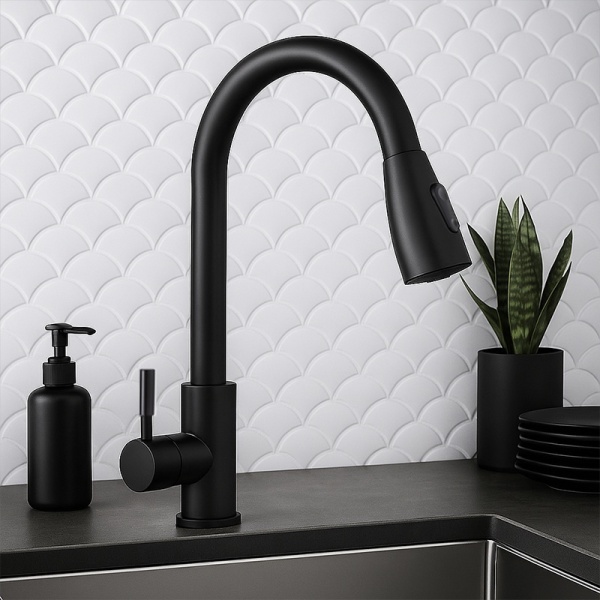 Baterie de bucatarie monocomanda cu montaj pe blat Selena neagra cu gat extensibil - Img 6