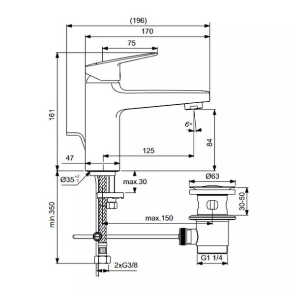 Baterie lavoar cu monocomanda si ventil Ideal Standard Ceraplan BD232AA - Img 4