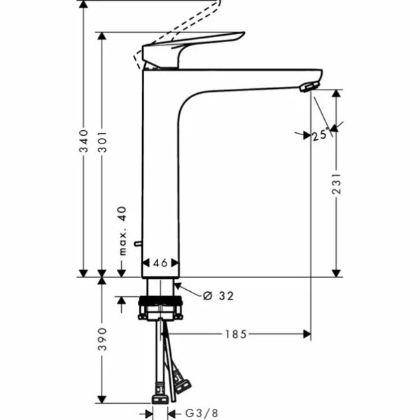 Baterie lavoar inalta Hansgrohe Logis E 230 crom lucios - Img 2