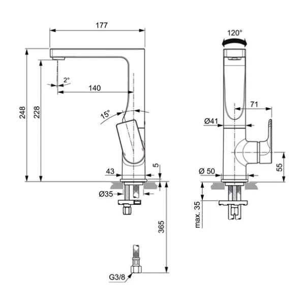 Baterie lavoar inalta Ideal Standard Edge monocomanda crom lucios - Img 4