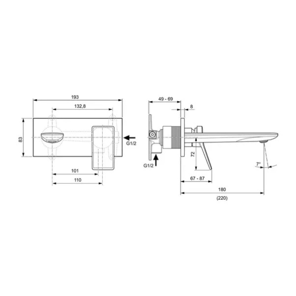 Baterie lavoar incastrata Ideal Standard Atelier Conca 220 crom lucios fara corp ingropat - Img 8
