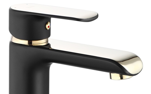 Baterie Lavoar REA BLOOM BLACK GOLD LOW, Montaj Pe Blat, Capat Fix, Inaltime 17 Cm, Finisaj Negru Mat/Auriu - Img 3