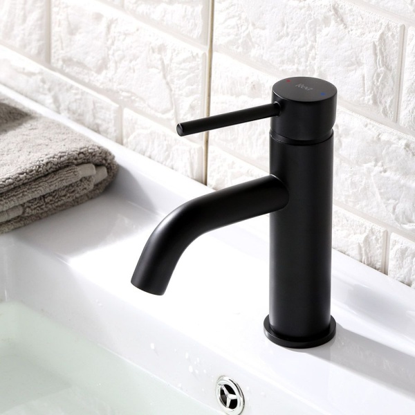 Baterie lavoar REA LUNGO BLACK Low, Montaj pe blat, inaltime 16.5cm, finisaj Negru Mat - Img 7