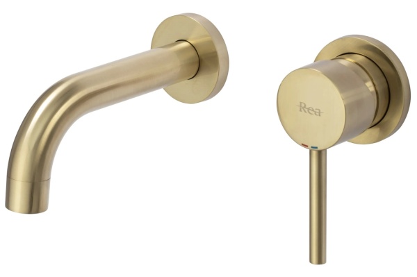 Baterie Lavoar REA LUNGO GOLD BRUSHED + BOX, Montaj Incastrat In Perete, Culoare Auriu - Img 5