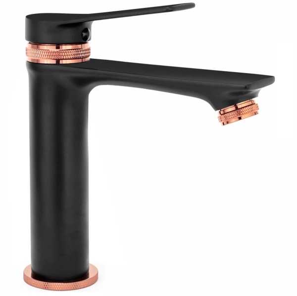Baterie Lavoar REA VIRAL BLACK ROSE GOLD LOW, Montaj Pe Lavoar, Capat Fix, Monocomanda, Inaltime 18 Cm, Negru/Rose Gold - Img 5