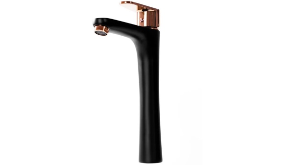 Baterie pentru lavoar REA MILD high,negru mat/auriu rose - Img 2
