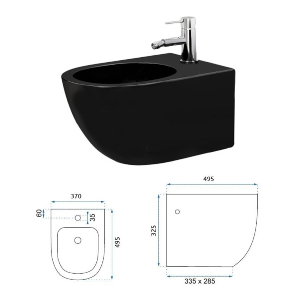 Bideu REA CARLO MINI, 49 x 37 x 33 cm, Montaj Suspendat, Negru Mat - Img 2