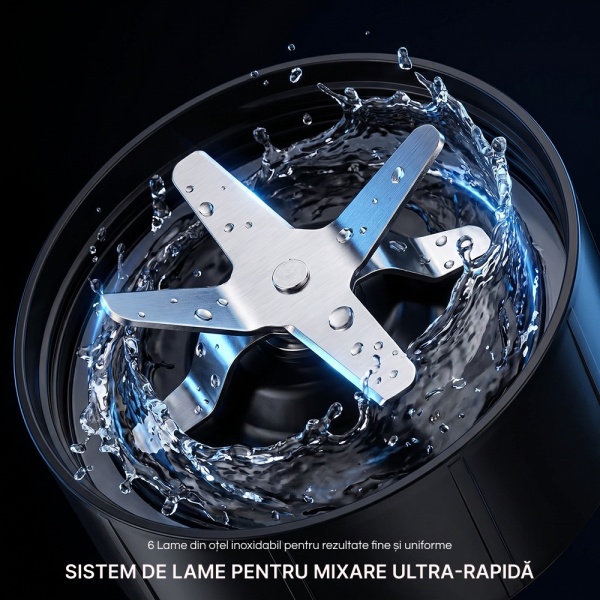 Blender Portabil SeveShop® 1200W 25000 RPM, Cu 3 Recipiente BPA Free 680ml 950ml 1100ml, 6 Lame Inox Si Rasnita 2 Taisuri, Sistem 2 In 1 Mixare Macinare, Protectie Supraincalzire, Ventuze Antialunecare, Design Compact, Negru - Img 3