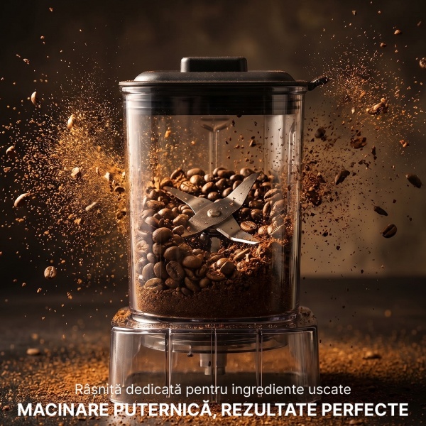 Blender Profesional 2 In 1 SeveShop® Teendow, Motor Puternic 1800W, Blender Cu Rasnita Cafea, Functie Timer, Pulse, Intensitate Viteza Reglabila, 6 Lame Inox Multifunctionale, Blender Multifunctional Smoothie, Sucuri Si Macinare, Capacitate 2L, Gri - Img 5