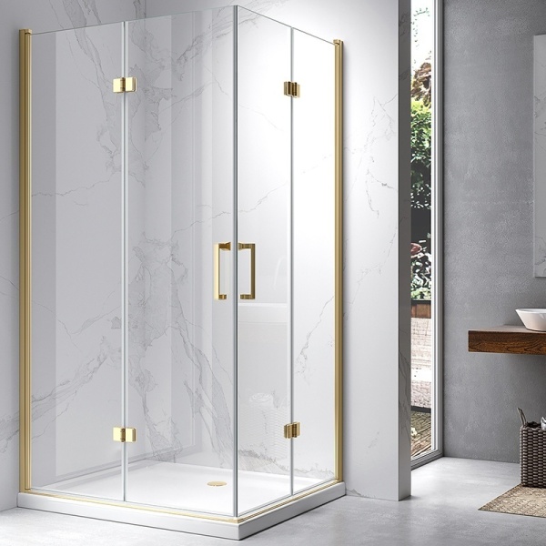 Cabina de dus dreptunghiulara din sticla securizata cu rame aurii KZ13B 110 x 90 cm - Img 6