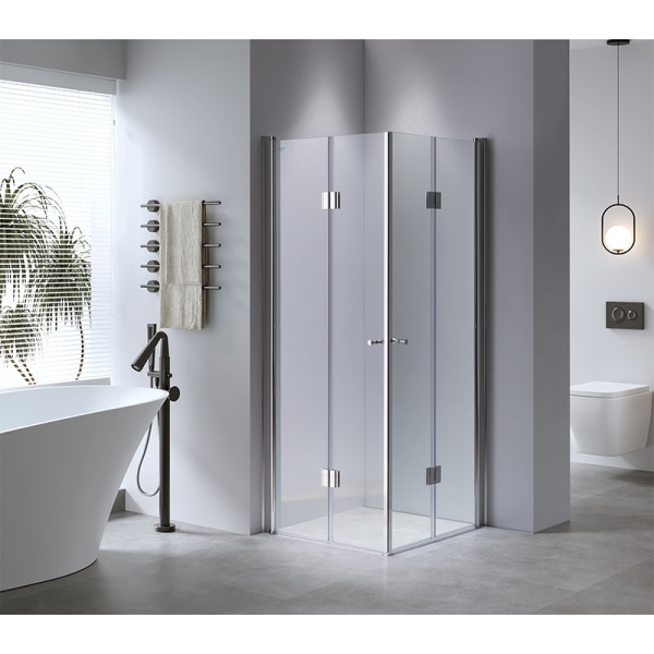 Cabina de dus KZ1290C Patrata 100x100cm, Design Modern Crom + Cadita de dus STL02C Negru - Img 4