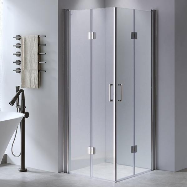 Cabina de dus Patrata KZ1290B, Dimensiune 90x90cm, Culoare Crom+Cada de dus alba ST02B - Img 2