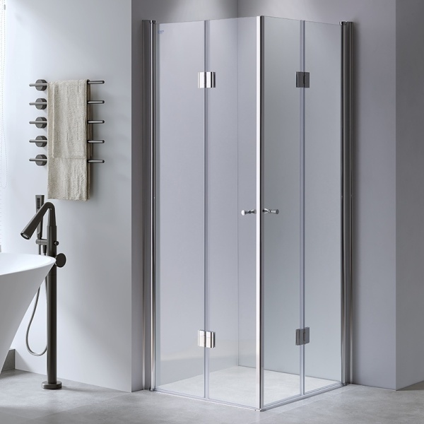 Cabina de dus Patrata KZ1290C, Dimensiune 100x100cm, Culoare Crom+Cadita de dus SXL02C alba - Img 2