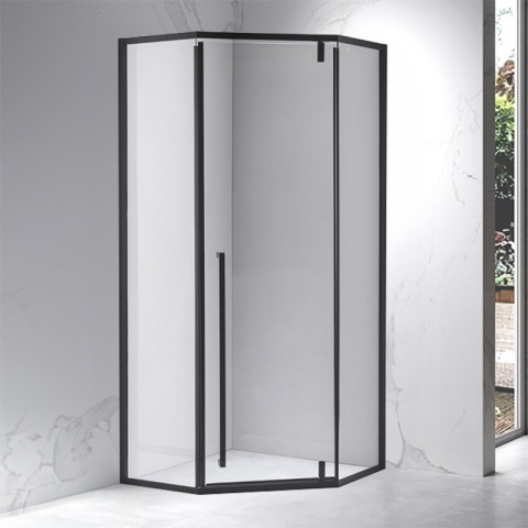 Cabina de dus Pentagonala BS07B, Dimensiune 90x90cm, Culoare Negru + Cadita de dus ST07B-WH slim alba - Img 2