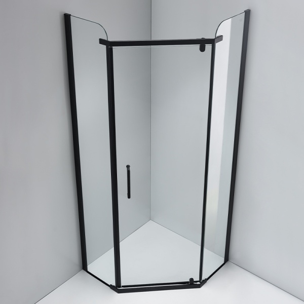 Cabina de dus pentagonala din sticla securizata si rame negre cu cadita de dus neagra KZ91A-SXL07A 80 x 80 cm - Img 4