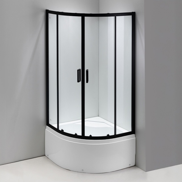 Cabina de dus semicirculara cu rame negre si cadita inalta alba Maja 90 x 90 cm - Img 6