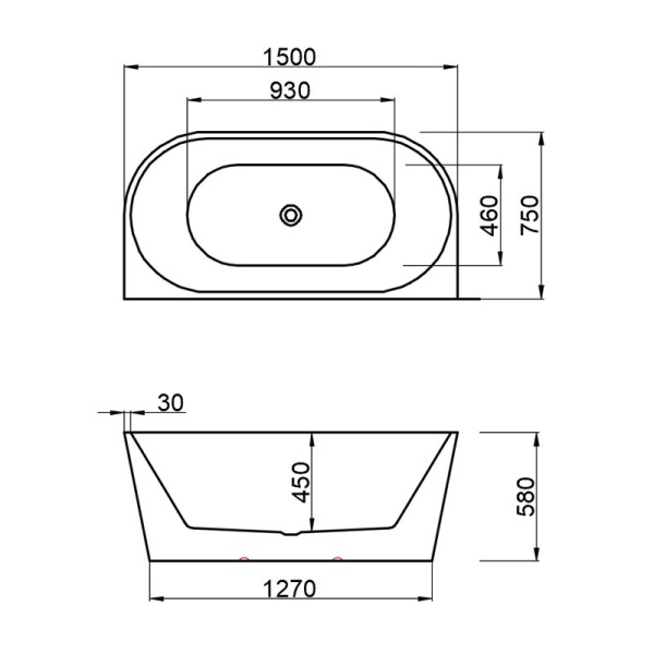 Cada de baie LENA 527B, Dimensiune 150x75cm , Culoare Alb, Deversor Alb Lucios - Img 6