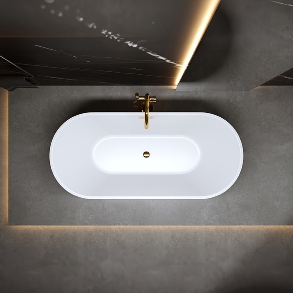 Cada de baie Lisbona 502A, Dimensiune 150x75cm, Culoare Alb, Deversor Auriu - Img 6