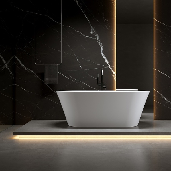 Cada de baie Lisbona 502A, Dimensiune 150x75cm, Culoare Alb, Deversor Negru - Img 6