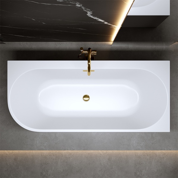 Cada de baie MERA 509D/Dreapta, Dimensiune 170x75cm, Culoare Alb, Deversor Auriu - Img 4