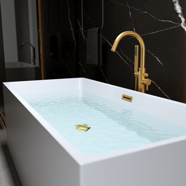 Cada de baie Santa 507B 160x75cm, Culoare Alb , Deversor Auriu Periat - Img 2