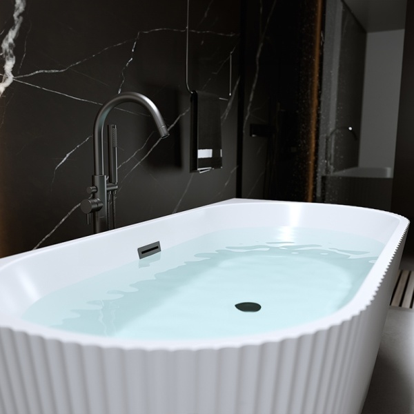 Cada de baie suport CARLO517D, Dimensiune 170x75cm, Design Elegant, Culoare Alb, Deversor negru - Img 4