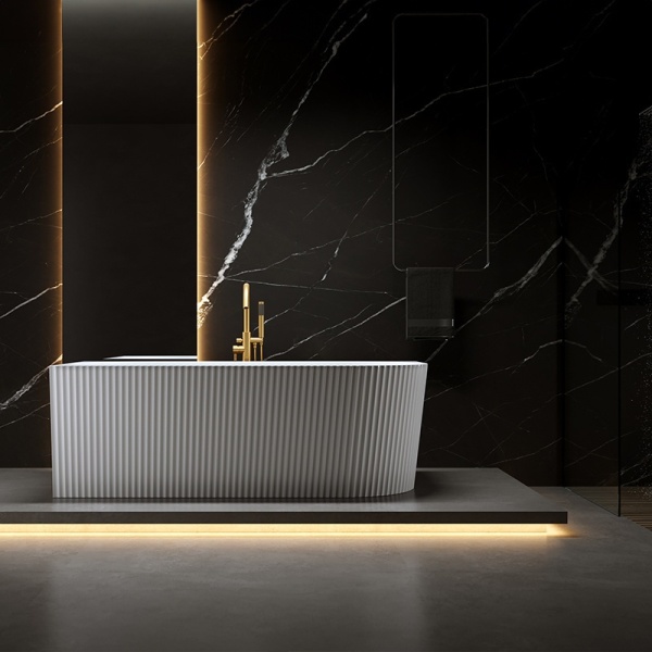 Cada de baie suport RIO 504A, Dimensiune 140x75cm/Stanga, Culoare Alb, Deversor Auriu Periat - Img 3