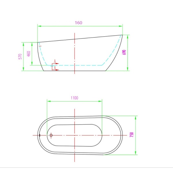Cada freestanding, Florida, Natalia P-160, culoare alb, dimensiune 160x75cm - Img 3