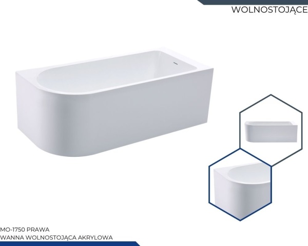 Cada independent?? MO-1750-150 , acril alb, Dreapta, Montaj pe perete, 150x75 cm - Img 2