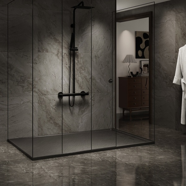 Cadita de dus DEKO Slim, Structura de piatra 140x90cm, Culoare Negru - Img 4