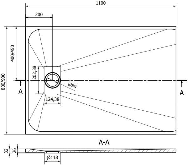 Cadita de dus Hugo 110x90 cm, alb??, SMC, cu capac inox ?? Model 42109011-X - Img 8