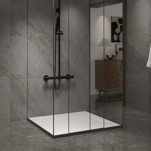 Cadita de dus JUKO Slim, Structura de piatra 80x80cm, Culoare Alb - Img 5