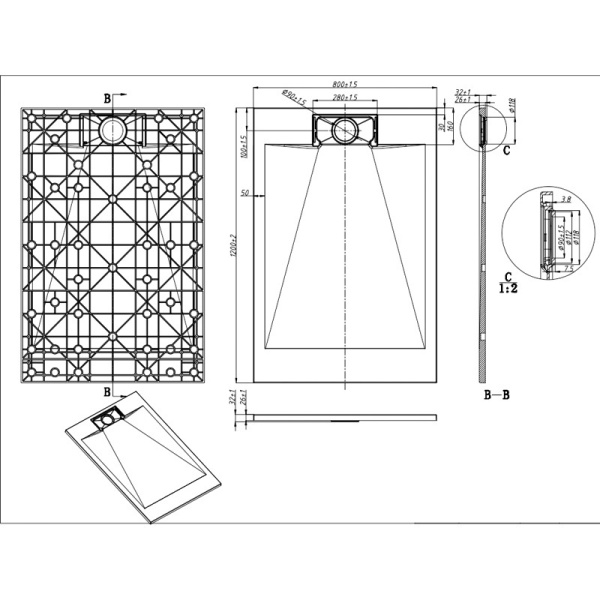 Cadita de dus MIKO Slim, Structura de piatra 120x80cm, Culoare Alb - Img 10